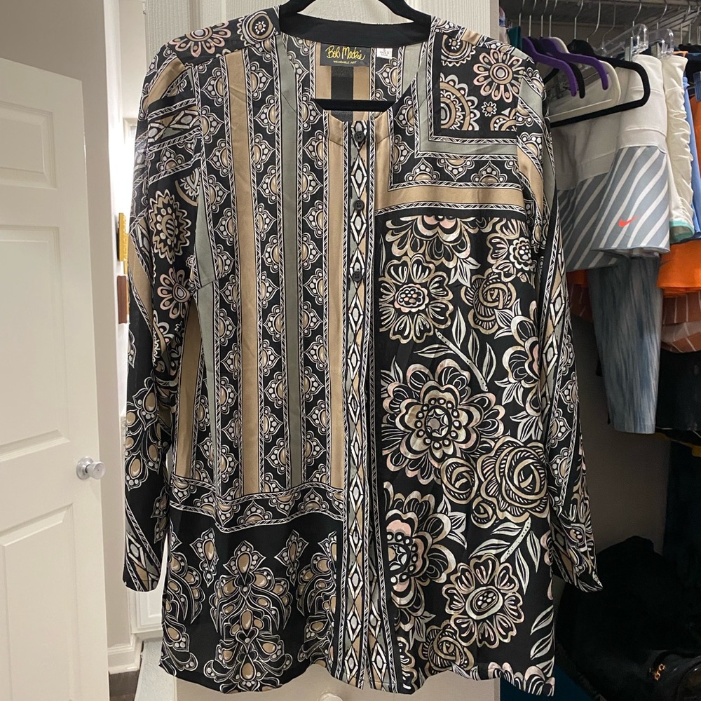 Vintage Bob Mackie Wearable Art Mixed Print Blouse